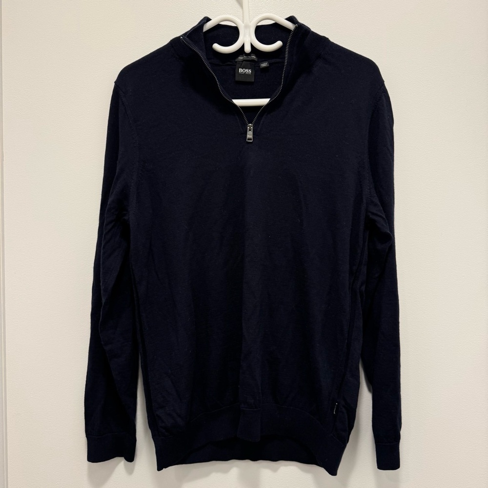 BOSS Men's Navy Zip-Up Sweater